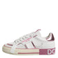 White Pink Leather Low Top Sneakers Shoes