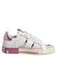 White Pink Leather Low Top Sneakers Shoes