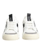 White Black Leather Low Top Sneakers Shoes