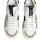 White Black Leather Low Top Sneakers Shoes
