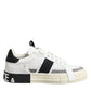 White Black Leather Low Top Sneakers Shoes