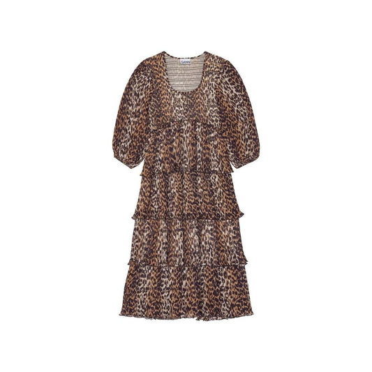 Pleated Georgette Leopard Midi Dress