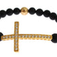 Chic Matte Onyx Bead & CZ Diamond Cross Bracelet