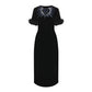 Fur Trim Velvet Midi Dress