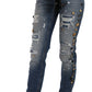 Distressed Embellished Buttons Denim Pants Jeans