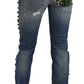 Distressed Embellished Buttons Denim Pants Jeans