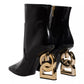 Black Jackie Leather Mid Calf Boots Shoes