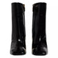 Black Jackie Leather Mid Calf Boots Shoes