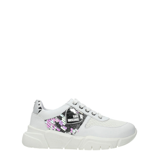 White Fabric Chunky Sneakers