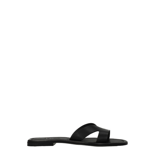 Black Leather Slippers Sandals