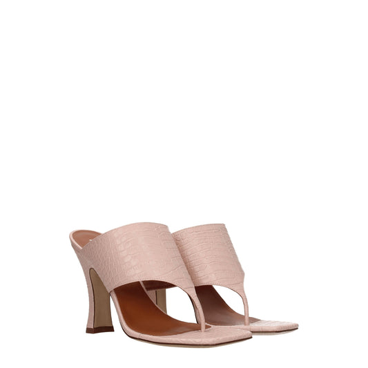 Pink Leather Stiletto Heels Sandals
