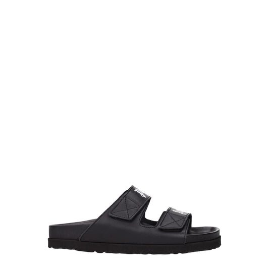 Black Leather Slippers Sandals