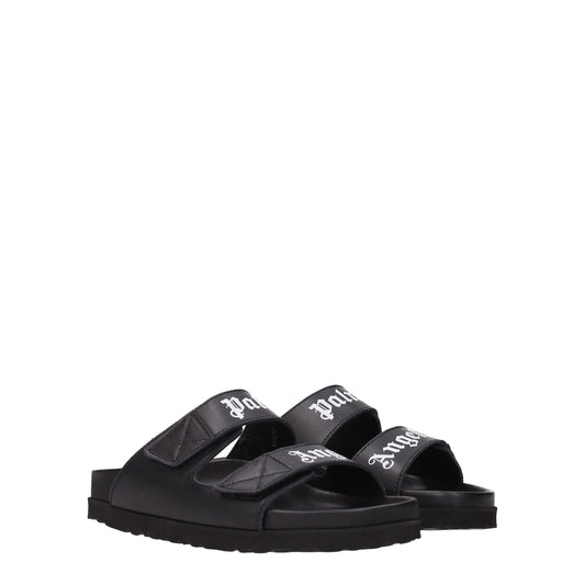 Black Leather Slippers Sandals