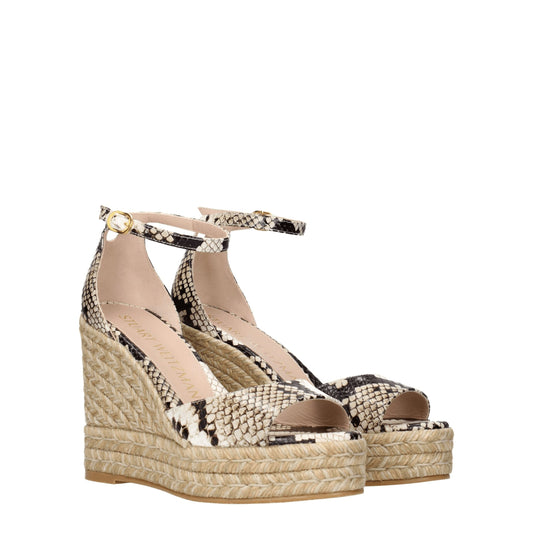 Beige Leather Wedges Sandals