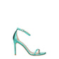 Green Leather Stiletto Heels Sandals