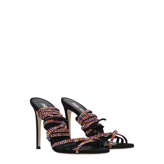 Black Leather Stiletto Heels Sandals