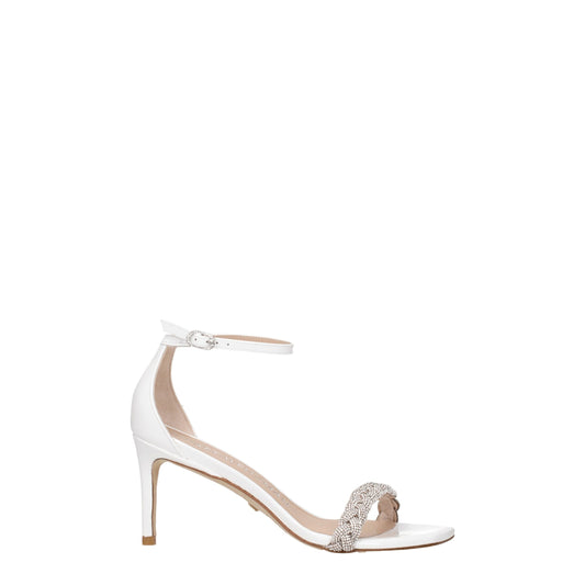 White Leather Stiletto Heels Sandals