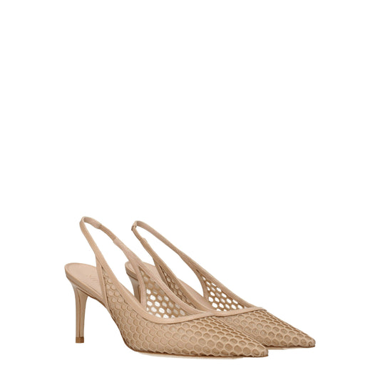 Beige Leather High Heel Pumps