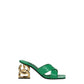 Green Leather Flat Sandals