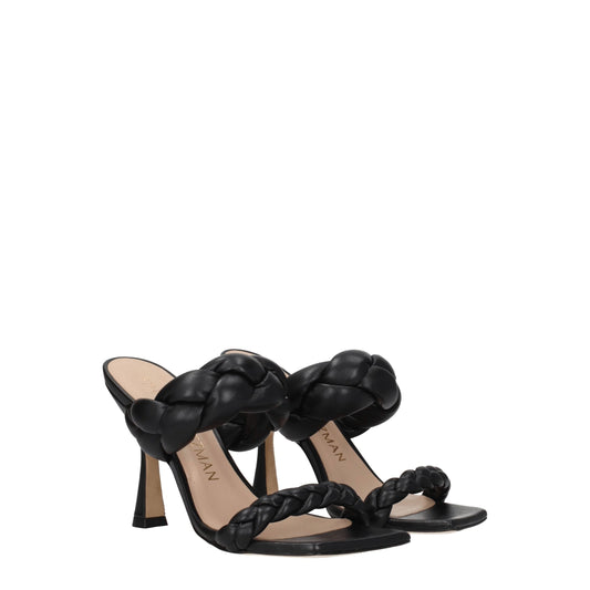 Black Leather Stiletto Heels Sandals