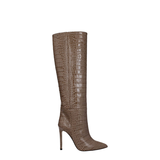 Beige Leather High Heel Boots