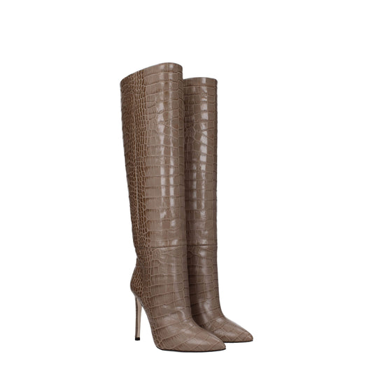 Beige Leather High Heel Boots