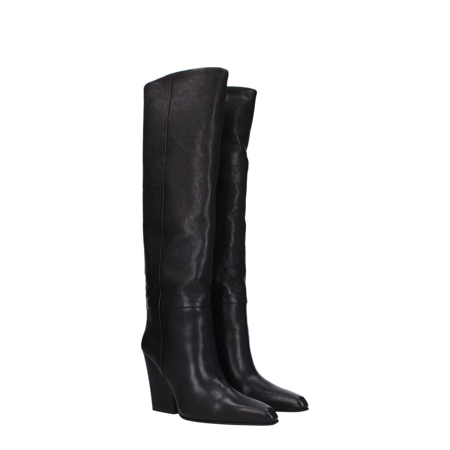 Black Leather High Heel Boots