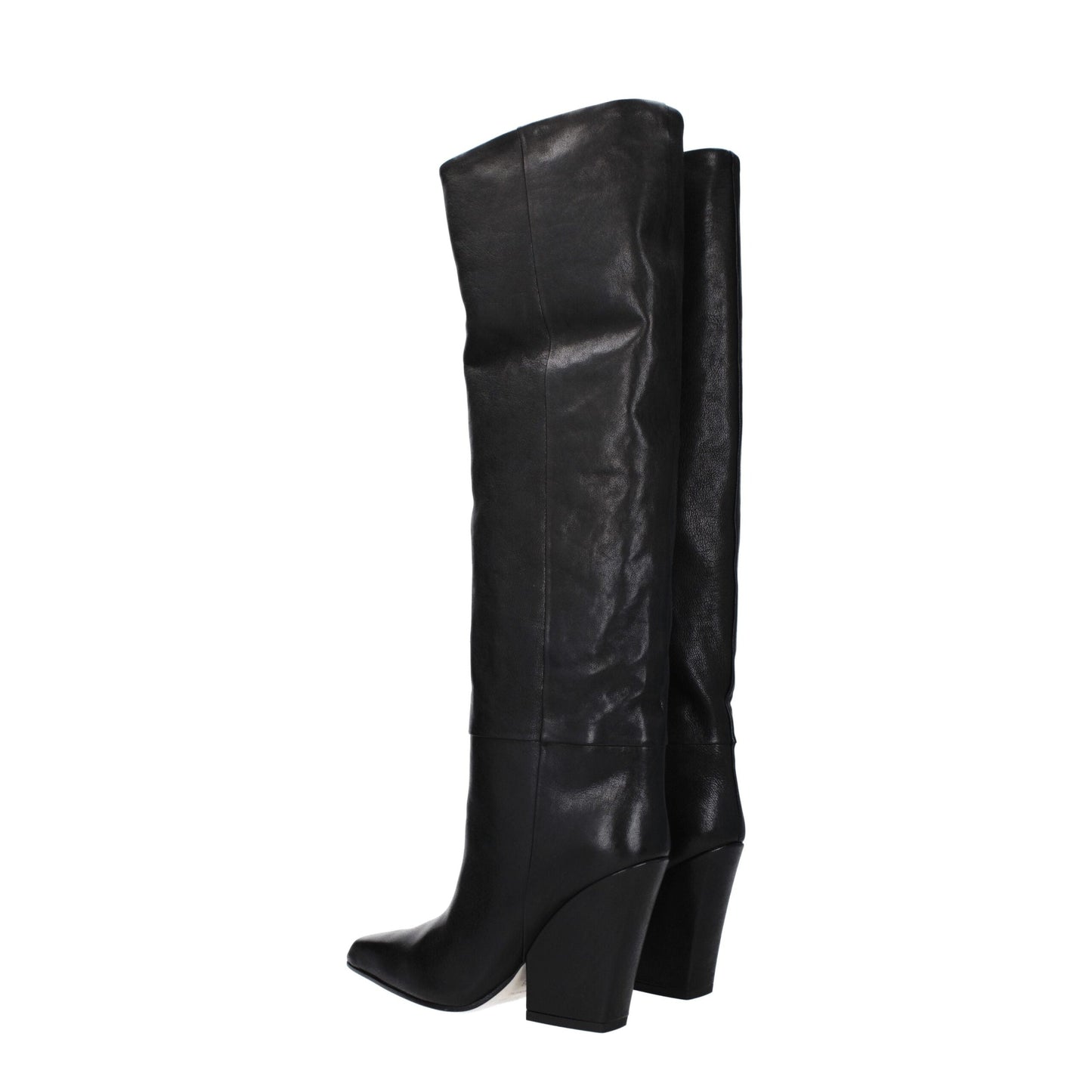 Black Leather High Heel Boots