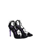 Black Fabric Stiletto Heels Sandals