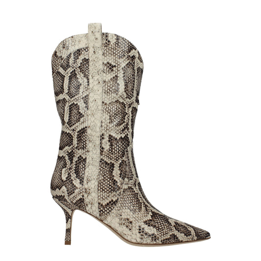 Beige Leather Ankle Boots