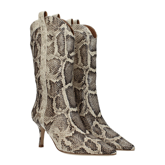 Beige Leather Ankle Boots