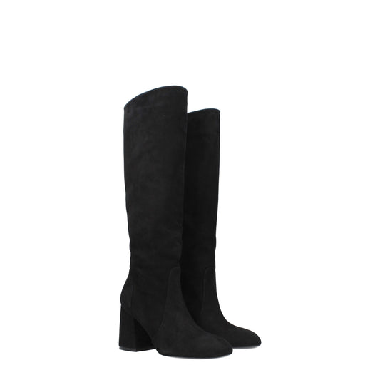 Black Leather High Heel Boots
