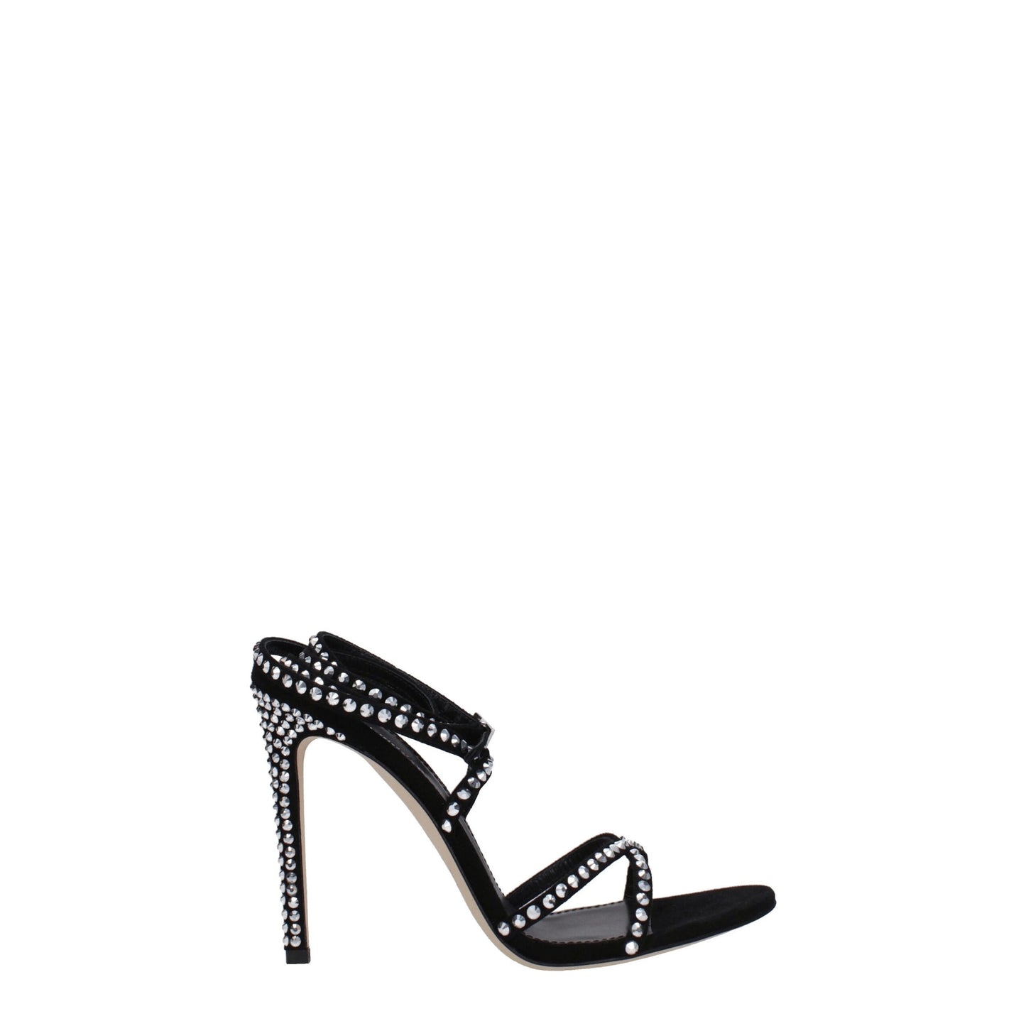 Black Leather Stiletto Heels Sandals