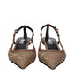 Beige Fabric Mid Heel Pumps