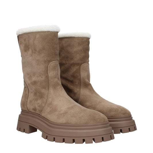 Beige Leather Ankle Boots