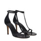 Black Leather Stiletto Heels Sandals
