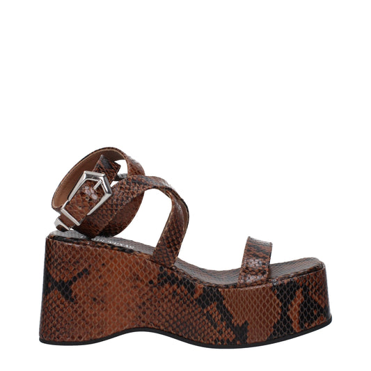 Brown Leather Wedges Sandals