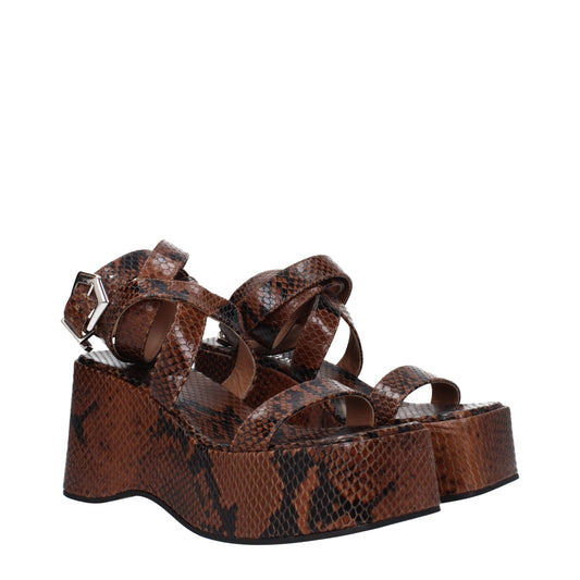 Brown Leather Wedges Sandals