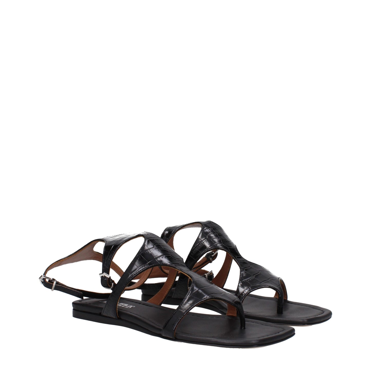 Black Leather Flip-Flop Sandals