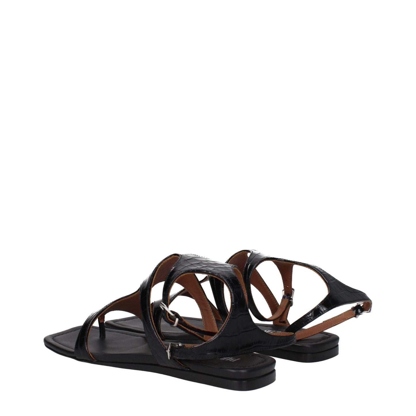 Black Leather Flip-Flop Sandals