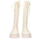 Beige Fabric Lace-Up Boots