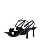 Black Leather Stiletto Heels Sandals