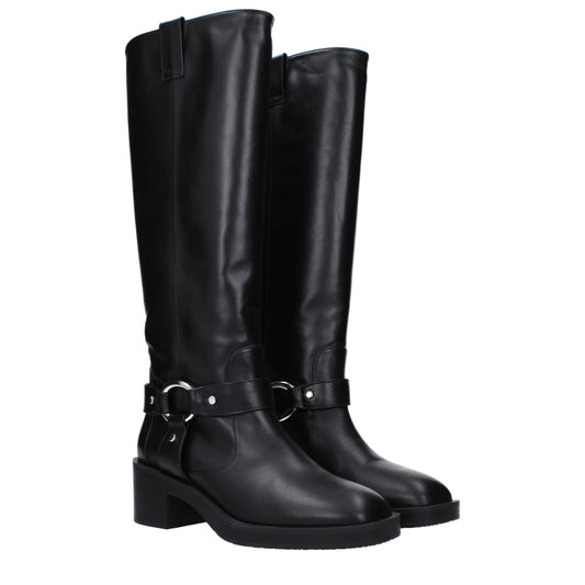 Black Leather High Heel Boots