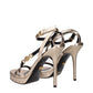 Gold Leather Stiletto Heels Sandals