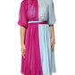 Fuchsia Light Blue Silk Two Tone Midi Dress