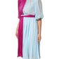 Fuchsia Light Blue Silk Two Tone Midi Dress