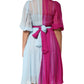 Fuchsia Light Blue Silk Two Tone Midi Dress