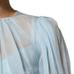 Fuchsia Light Blue Silk Two Tone Midi Dress