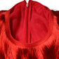 Red Silk Tiers Fringe Shift Knee Length Dress