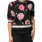 Black Floral Print Cotton Short Sleeves Top